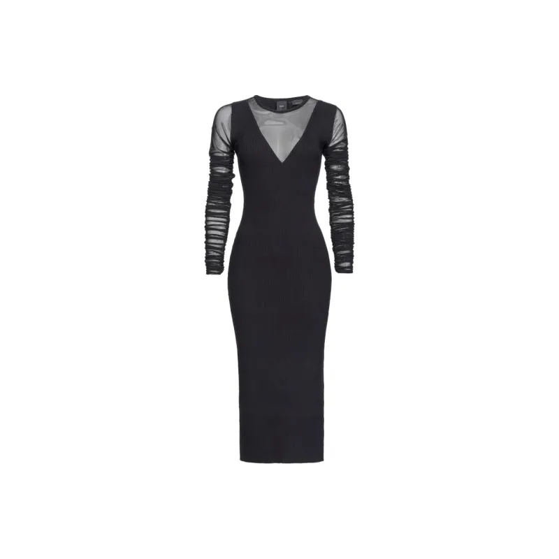 PINKO Tulle Ruched Long Knitted Dress-0