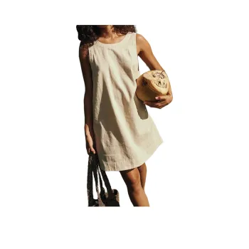 FREE PEOPLE Full Of Sunshine Cotton-Linen Mini Sleeveless Dress Women's Wet Plaster/Mud Gray