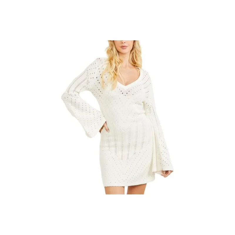 GUESS Magdalena Sweater Dress Long-Sleeved Dresses Women's White-0