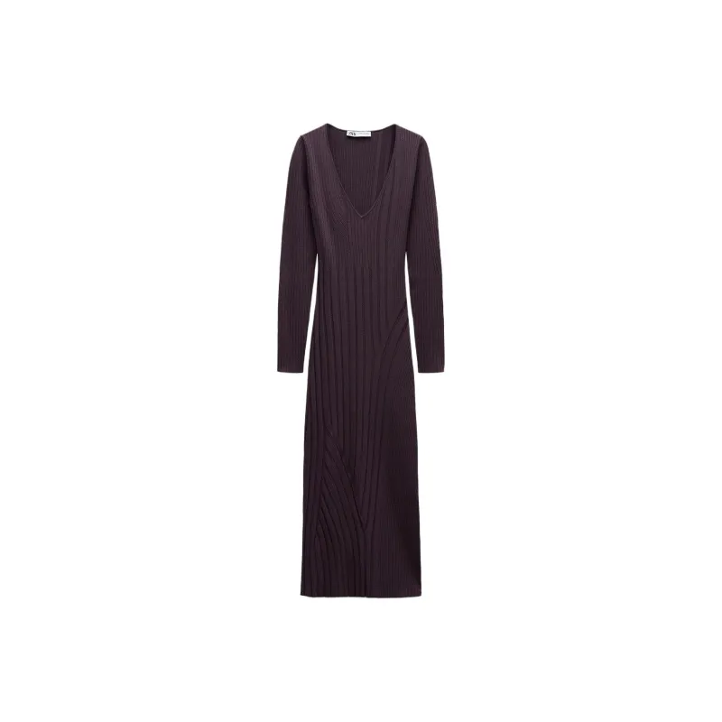 ZARA Long-Sleeved Dresses Women's Deep Maroon-0
