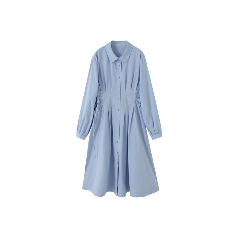 XIANGYING Long Sleeved Dress Women's Blue-0