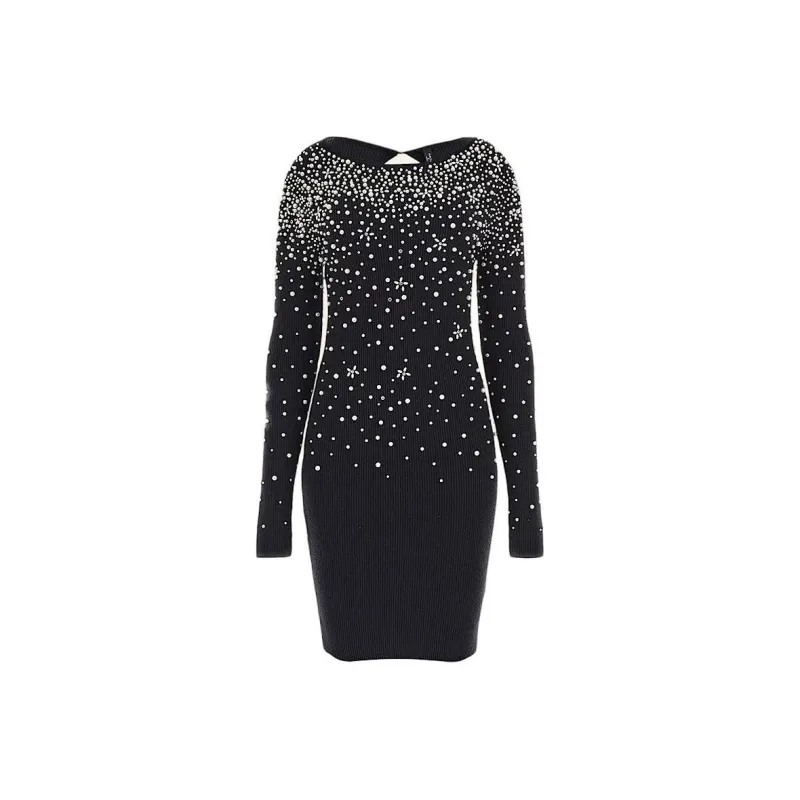 GUESS Marciano Pearls Mini Sweater Dress Long-Sleeved Dresses Women's Black-0