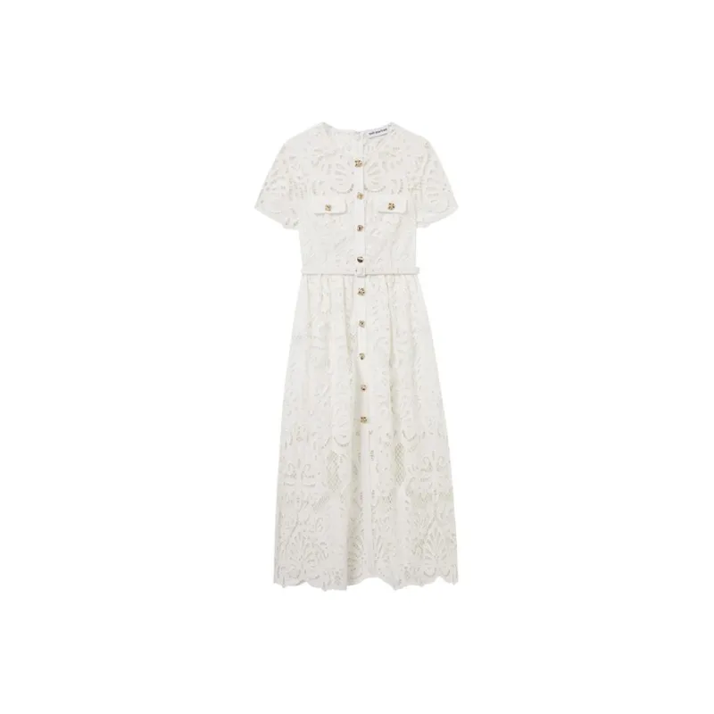 Self portrait Short Sleeved Dress Women's Pure White-0