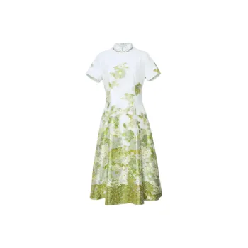 BBLLUUEE Short Sleeved Dress Women's Bamboo Kite Green