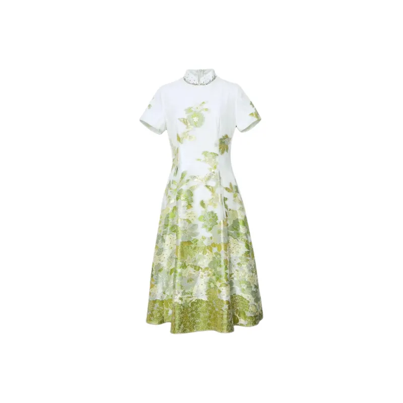 BBLLUUEE Short Sleeved Dress Women's Bamboo Kite Green-0