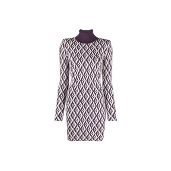 Elisabetta Franchi Ikat Pattern Roll Neck Knitted Mini Dress