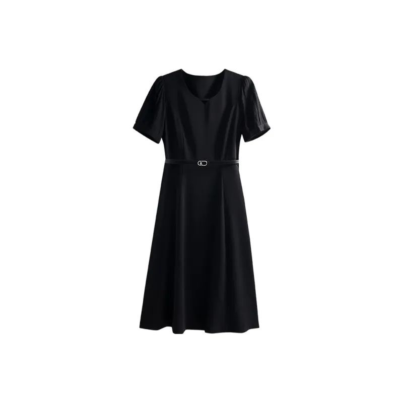 She Enjoys Short Sleeved Dress Women's Black-0