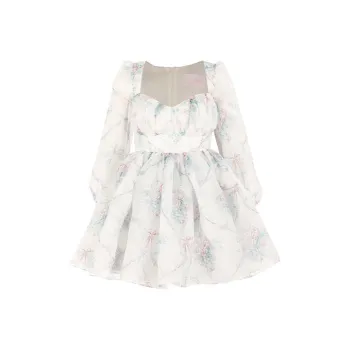 Selkie Collection Long Sleeved Dresses Women's Ivory White With Rose Print Pattern