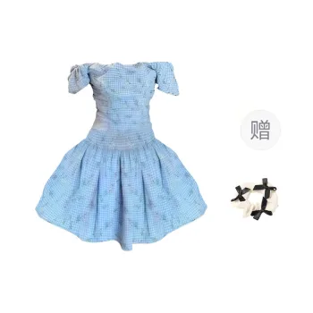 CPAURA Short Sleeved Dress Women's Blue+Bowknot Hair Tie Comes With