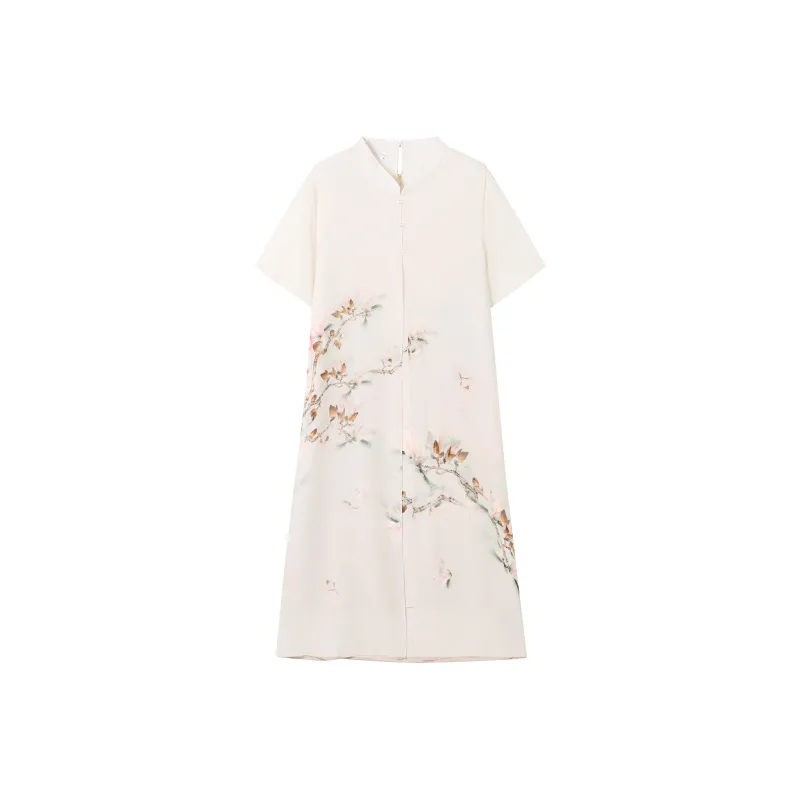 Korean Style Short Sleeved Dress Women's Ecru-0