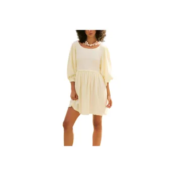 FREE PEOPLE Get Obsessed Babydoll Dress Long-Sleeved Dresses Women's Lemonilla/Lemon Yellow