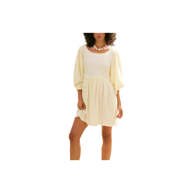 FREE PEOPLE Get Obsessed Babydoll Dress Long-Sleeved Dresses Women's Lemonilla/Lemon Yellow-0
