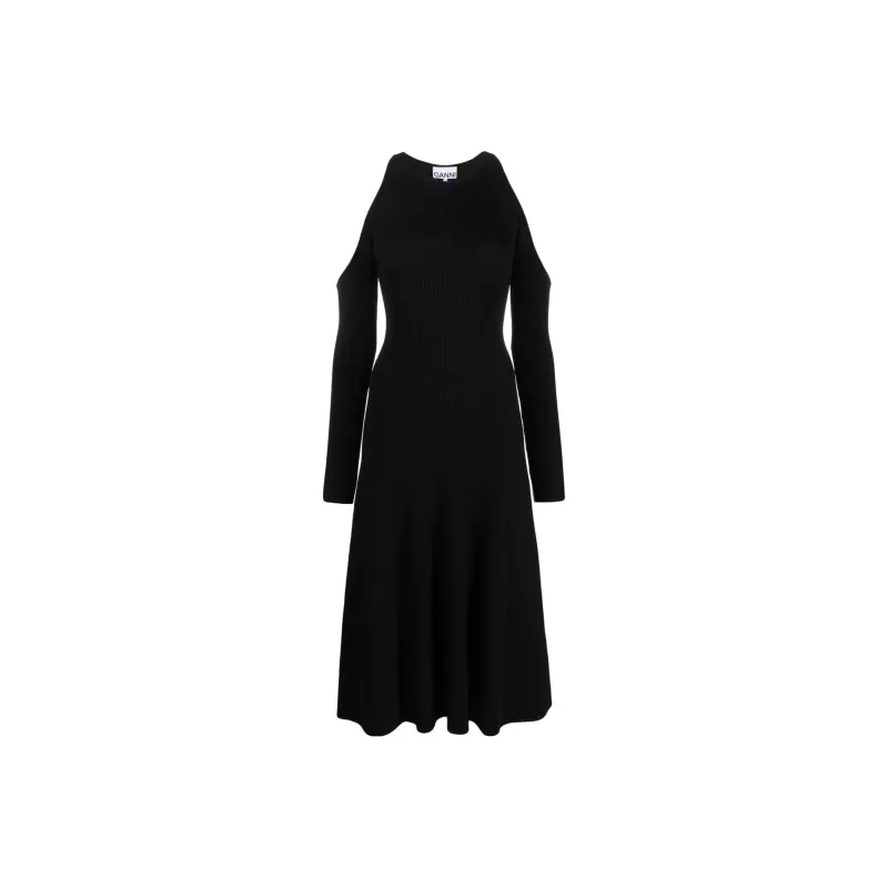 GANNI Melange Open Back Midi Dress 'Black'-0