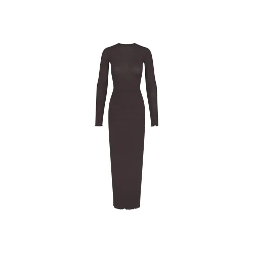 SKIMS SHEER MODAL LONG SLEEVE LONG DRESS Long-Sleeved Dresses Women's Phoenix/Pheonix Color