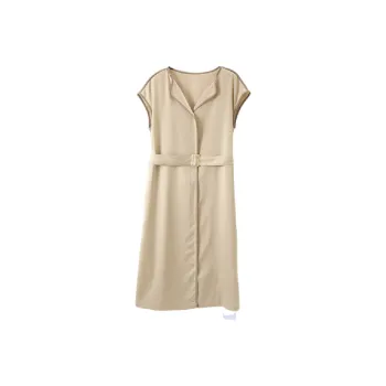 Mo Han Yi Mei Short Sleeved Dress Women's Apricot Coffee