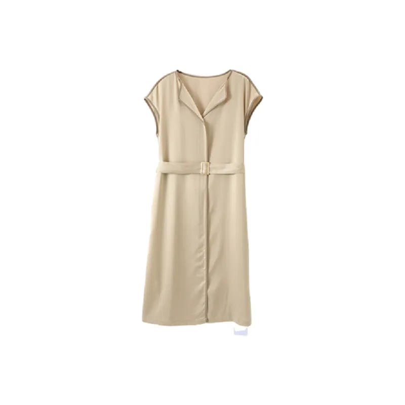 Mo Han Yi Mei Short Sleeved Dress Women's Apricot Coffee-0