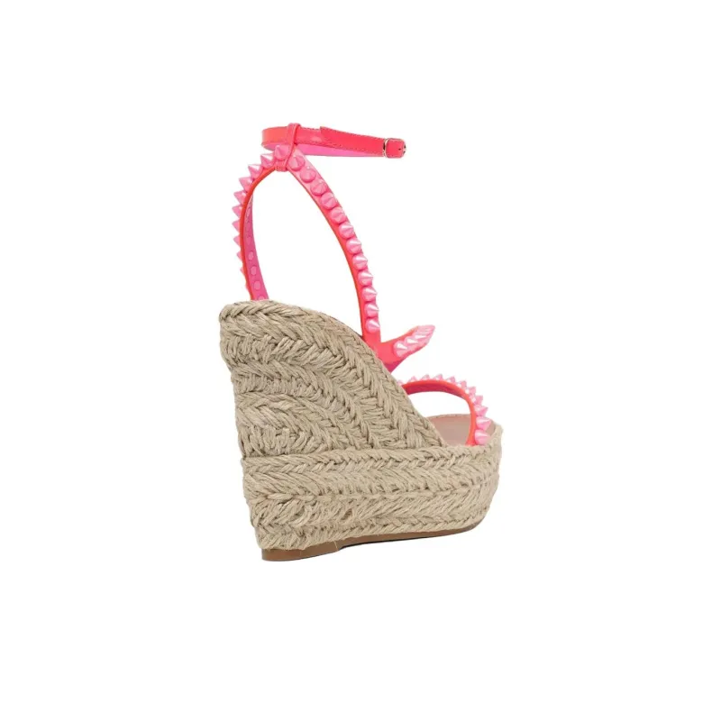 CL LUBOTING Mafaldina Zeppa One Strap Sandals 12cm Women's Pink-3