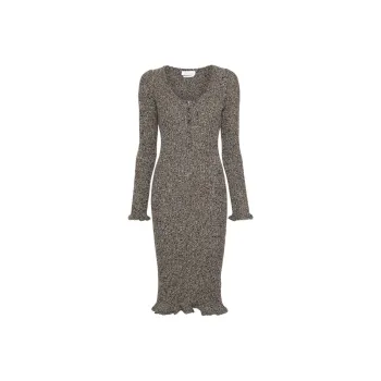 Blumarine Mélange Ruffled Ribbed Midi Dress