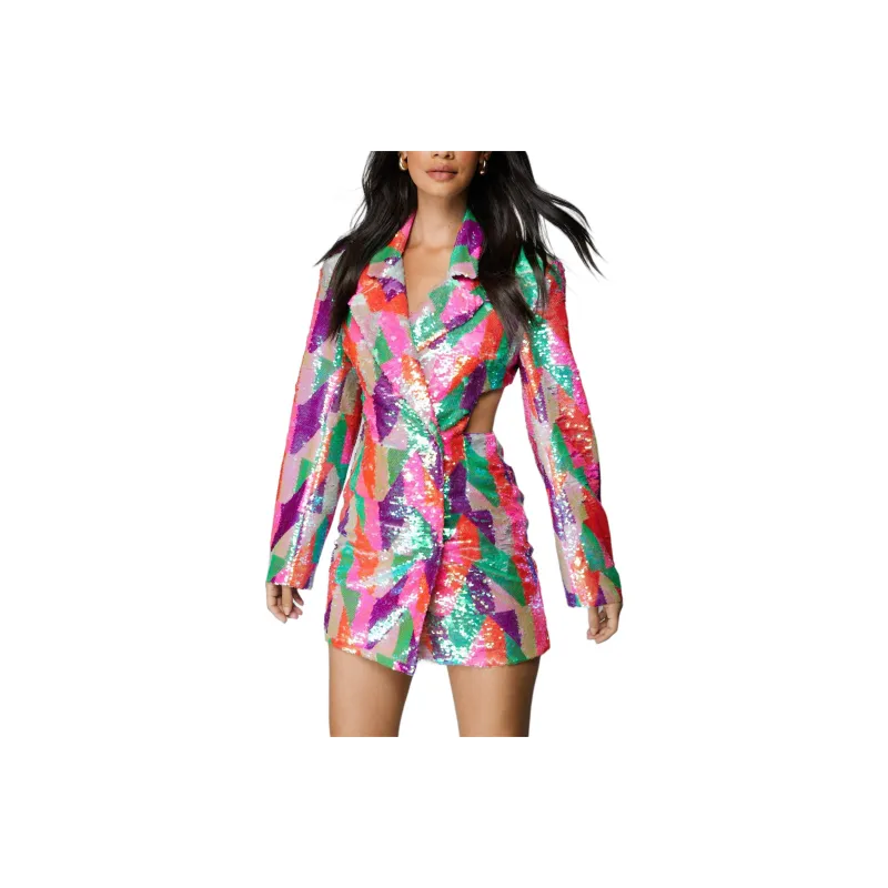 NASTY GAL Multicolored Sequin Blazer Dress Long-Sleeved Dresses Women's Multicolor-0