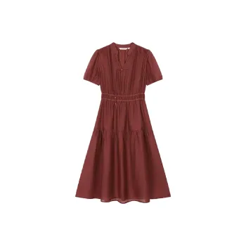 Mo Han Yi Mei Short Sleeved Dress Women's Maroon