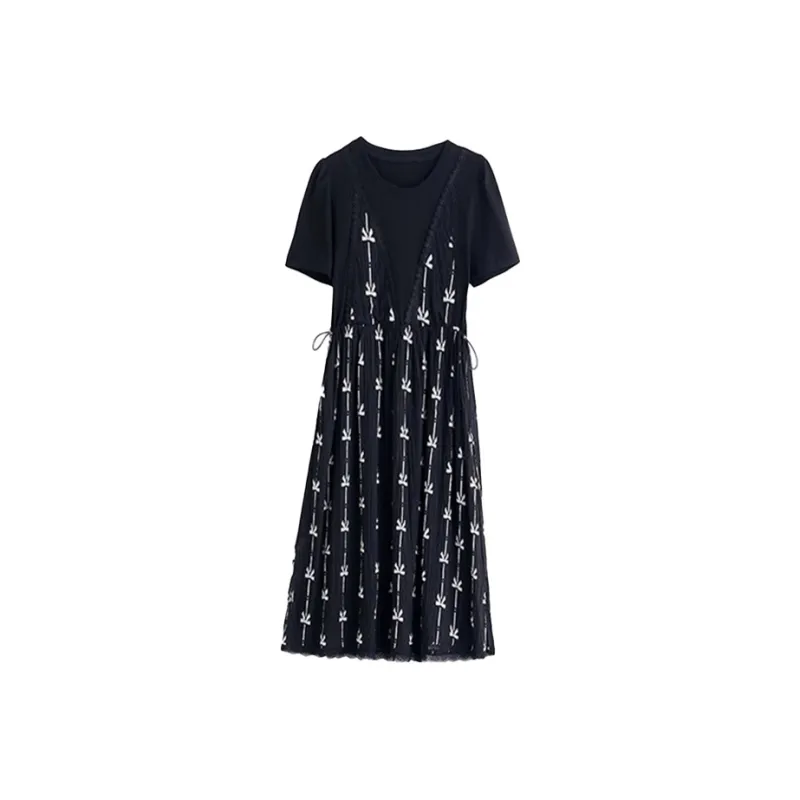 Mapping Short Sleeved Dresses Women's Black-0