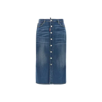 DSQUARED 2 Distressed Long Denim Skirt