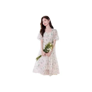 XIANGYING Short Sleeved Dress Women's Green