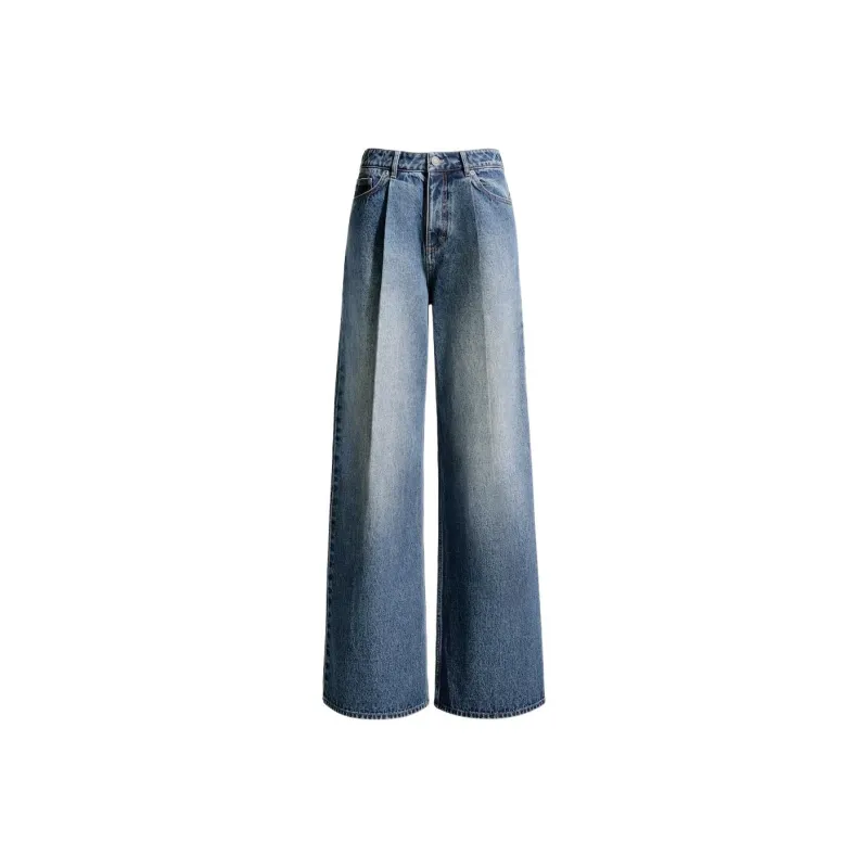 H&M X Magda Butrym Baggy Pleat Front Jeans Denim Blue-0