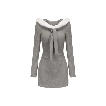 CHIWAWAMEME Long Sleeved Dresses Women's Gray