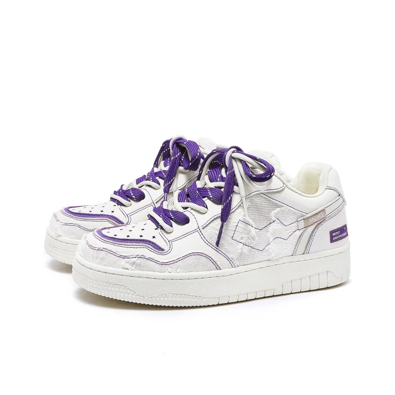 MQMS Anti Slip And Wear Resistant Height Increasing Low Top Skateboard Shoes Unisex White Purple-2