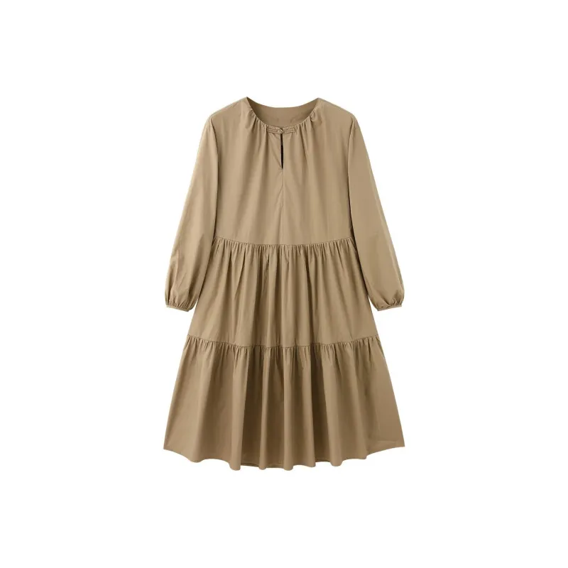 【dme】 Long Sleeved Dress Women's Khaki-0