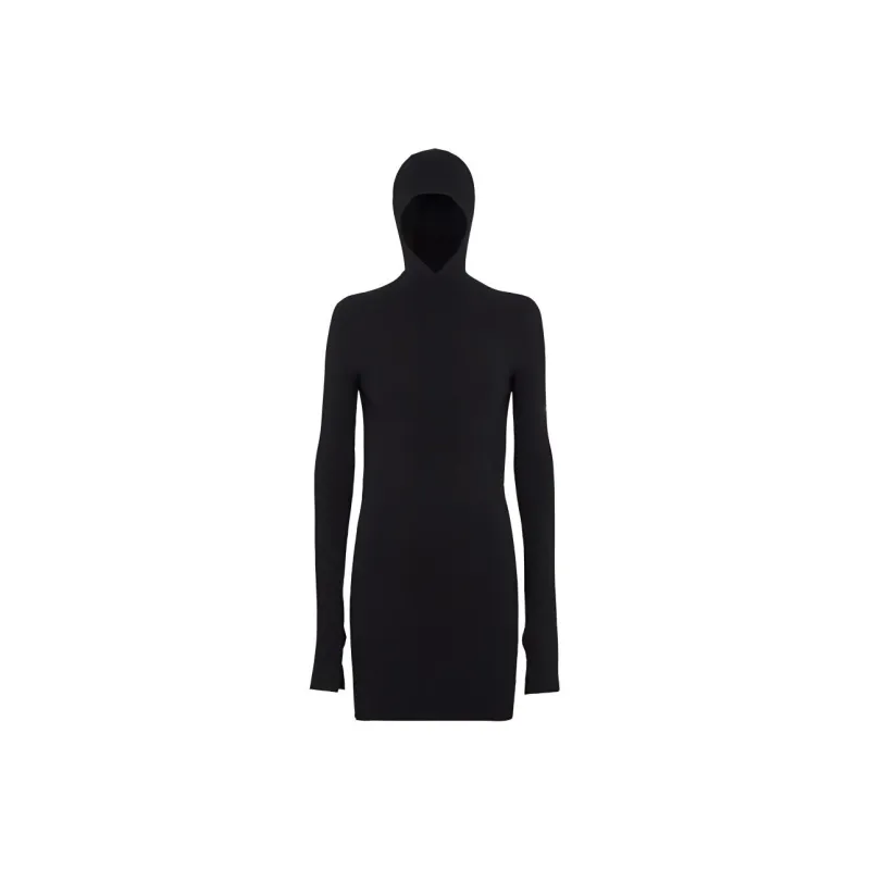 FENDI Long Sleeved Hooded Ribbed Knit Dress-0