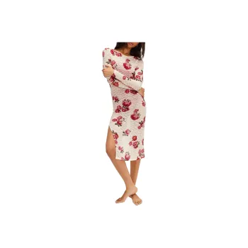 FREE PEOPLE See You Soon Printed Slip Long-Sleeved Dresses Women's Ivory Combo