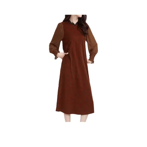 Mapping Long Sleeved Dresses Women's Brick Red