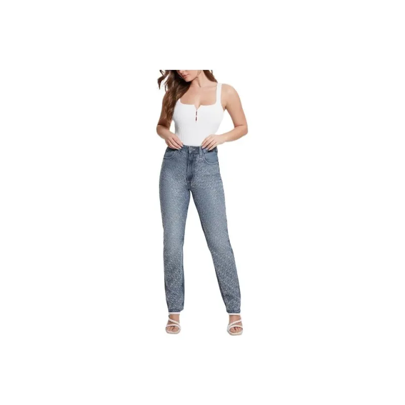 GUESS Rhinestone Quattro G Mom Jeans Jeans Women's Blue-0