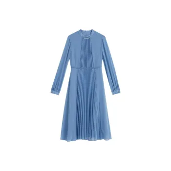 Yiner Long Sleeved Dress Women's Vintage Blue