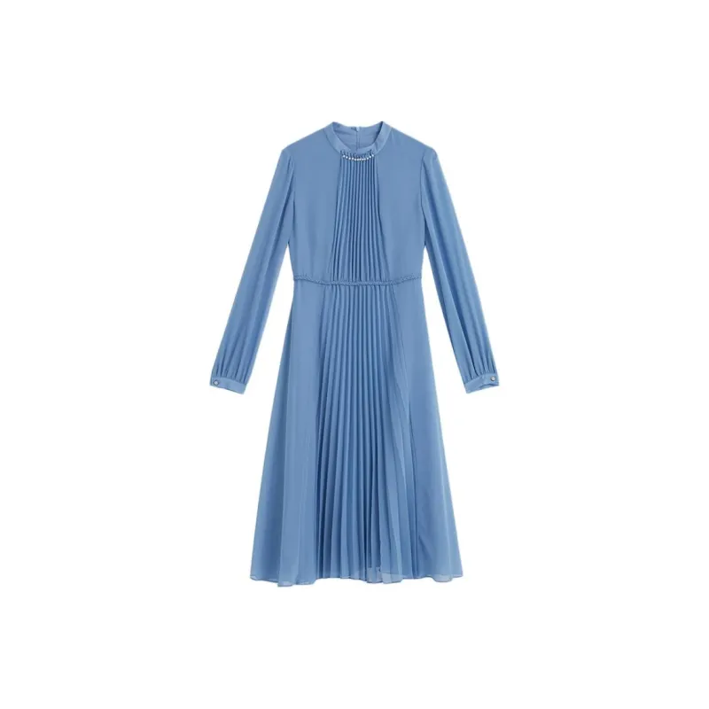 Yiner Long Sleeved Dress Women's Vintage Blue-0