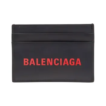Balenciaga Cow Leather Card Set Card Holder Unisex Black & Red