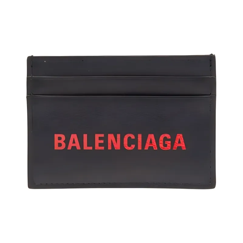 Balenciaga Cow Leather Card Set Card Holder Unisex Black & Red-0