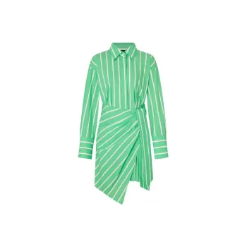MO&CO Long Sleeved Dresses Women's Green And White Stripes
