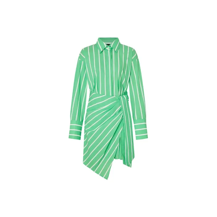 MO&CO Long Sleeved Dresses Women's Green And White Stripes-0