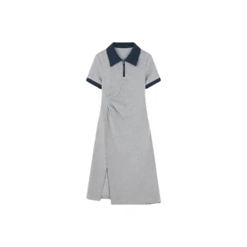 Mo Han Yi Mei Short Sleeved Dress Women's Gray & Navy Blue