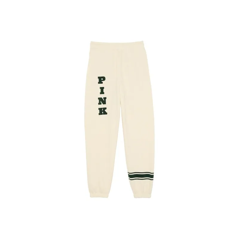 Victoria's Secret PINK Ivy Fleece Campus Sweatpants/ White Shell Knitted Sports Pants Women's White Shells-0