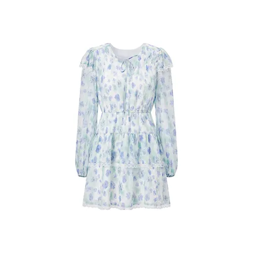 LEDIN Long Sleeved Dresses Women's Blue Print In Stock