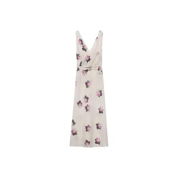 PRADA V Neck Floral Printed Sablé Midi Dress