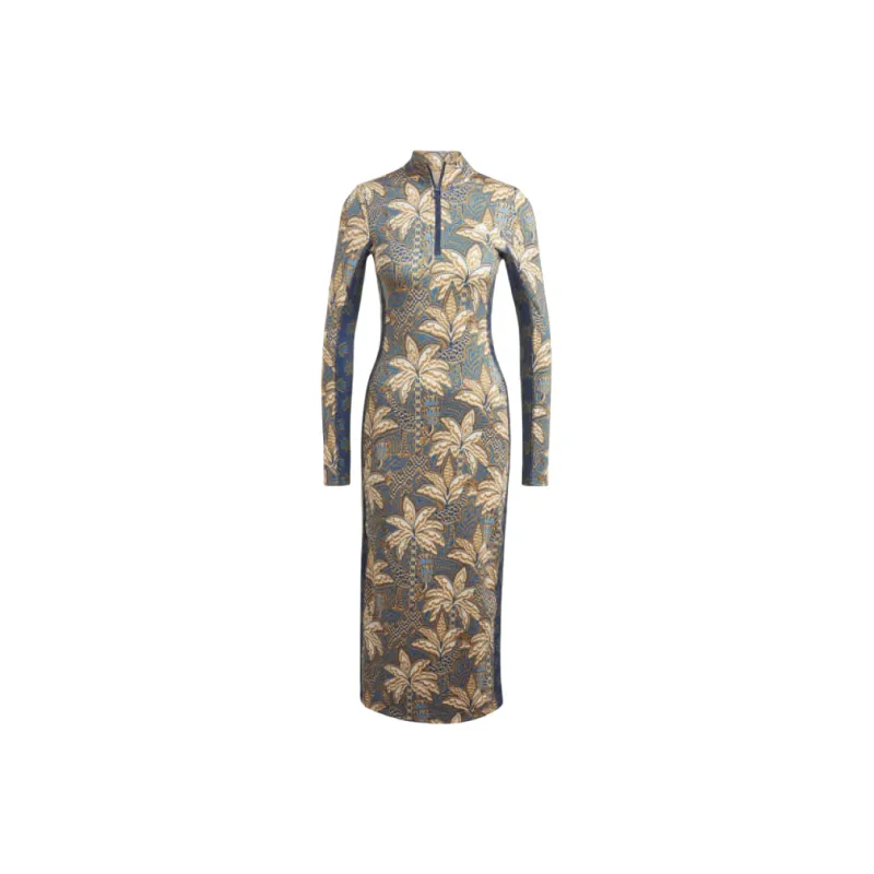 Adidas x FARM RIO Long Sleeved Dresses Women's Multicolor/Bronze Earth/Focus Blue-0