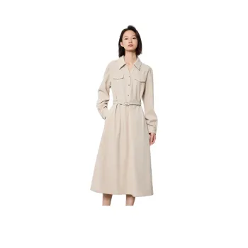 Initial Language Long Sleeved Dresses Women's Apricot