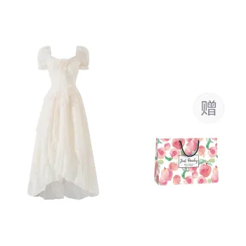 Qiuerle Short Sleeved Dress Women's Apricot