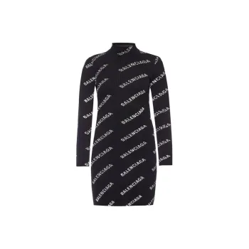 Balenciaga Printed Ribbed Knit Dress Black