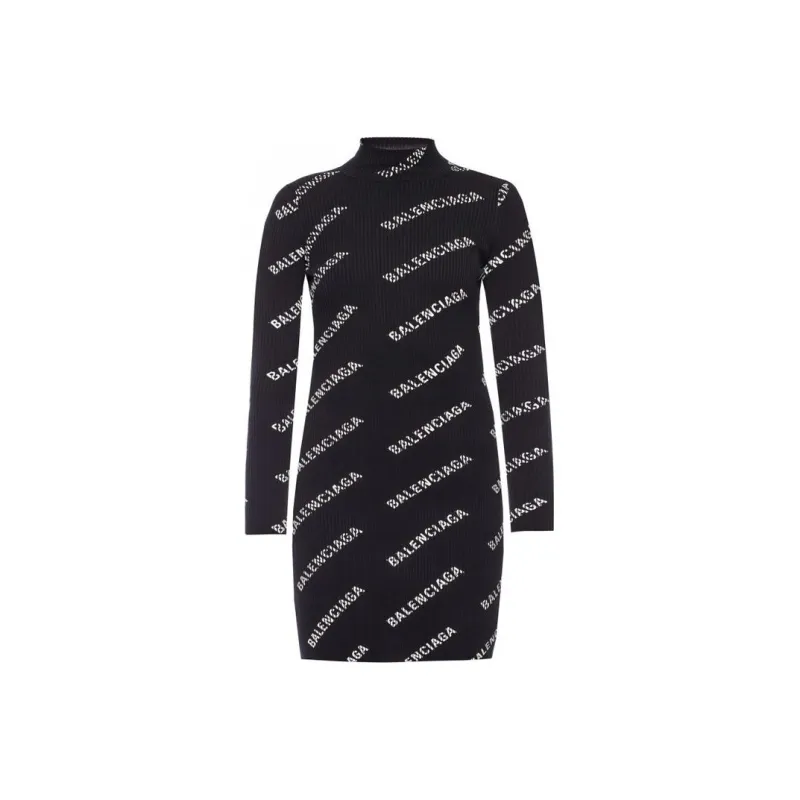 Balenciaga Logo Print Mini Dress 'Black/White'-0